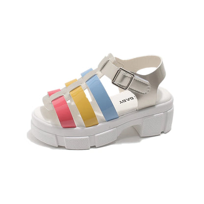 Girls Colorful Woven Platform Sandals Kids Chunky Heel Roman Open Toe Casual Shoes for Toddler Little Kid Fashion Beach Sandals