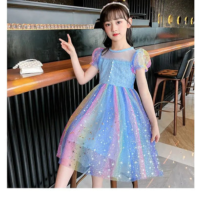 Puffy Dress Rainbow-colored Tulle Girls Holiday 2025 Beautiful Dresses Girls' Casual Kids Korean Children's Clothes Girl 8 Years