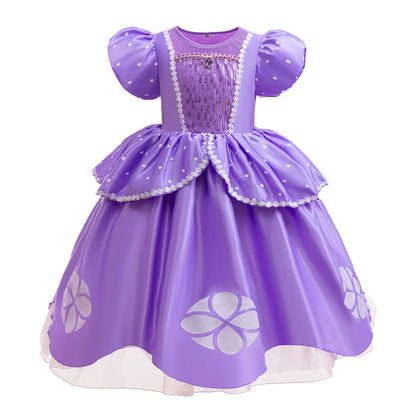 2026 Disney Sofia Princess Dress For Girl Summer Dress Birthday Carnival Party Sophia Sleeve Fluffy Ball Dress + Accessories