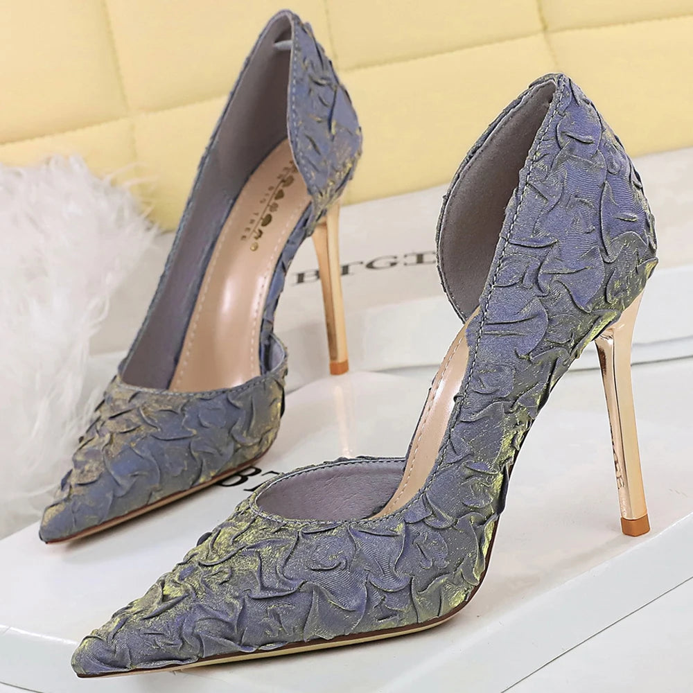 BIGTREE Shoes Women Pumps Wrinkled Satin Elegant High Heels Evening Gown Banquet Women Heels Stiletto 11 Cm Sexy Party Shoes