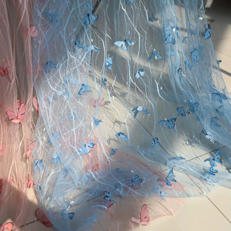 3D Butterfly Embroidery Lace Mesh Fabric for Wedding Dress Decoration Handmade Diy Cloth By The Meter Sewing Material