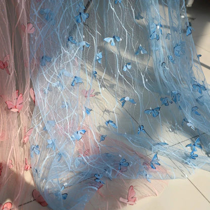 3D Butterfly Embroidery Lace Mesh Fabric for Wedding Dress Decoration Handmade Diy Cloth By The Meter Sewing Material