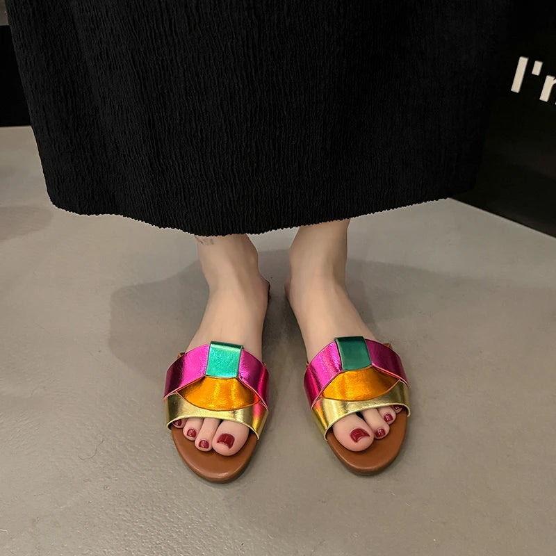 Summer Women Slippers Fashion Outdoor Casual Breathable Flat T-shape Soft Comfortable Heels Shoes Open Toe Sandals Slides Women
