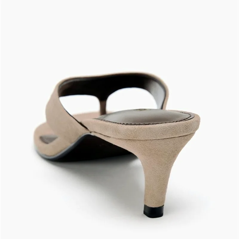 Luxury Designer Faux Suede Women's Slippers Sexy Round-Toe Flip-Flops Comfort Summer High-Heeled Sandals for Ladies Beach Shoes