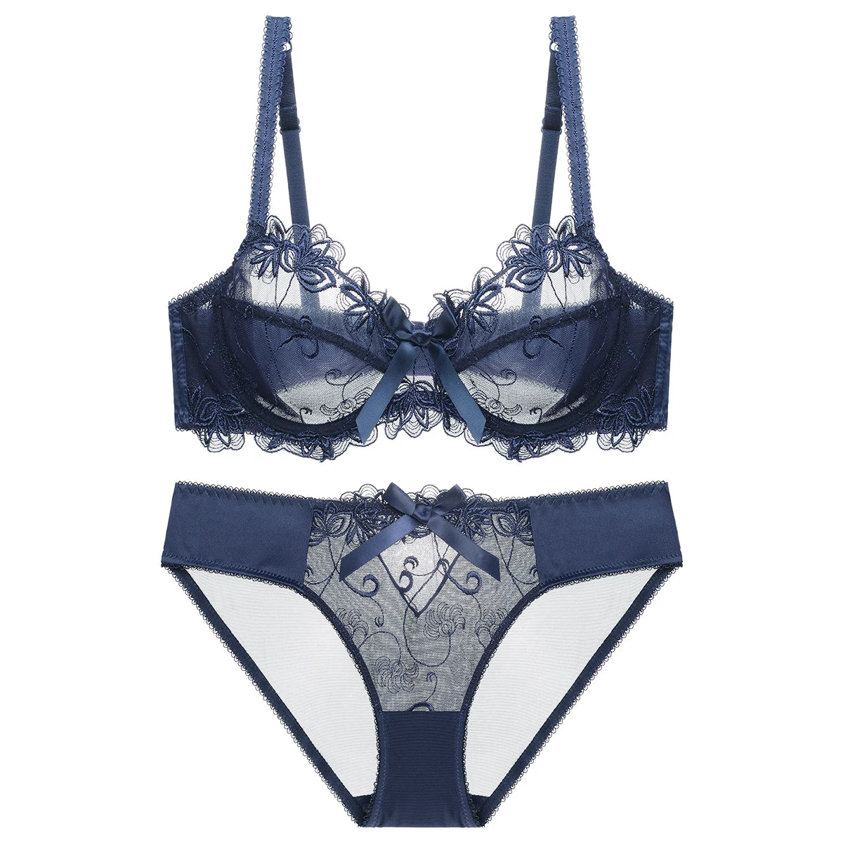 Female Ultra-Thin Sexy Lace Transparent Plus Size Bra & Panties Sets