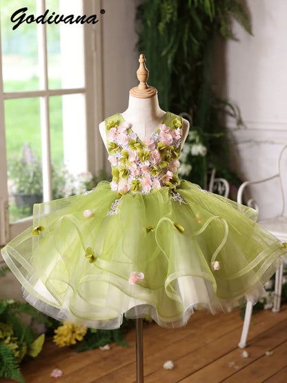 Sweet Baby Girls Butterfly Wing Princess Lolit Dress New Summer 2026 Kids Luxury Pastorale Floral Tulle Sleeveless Ball Gown