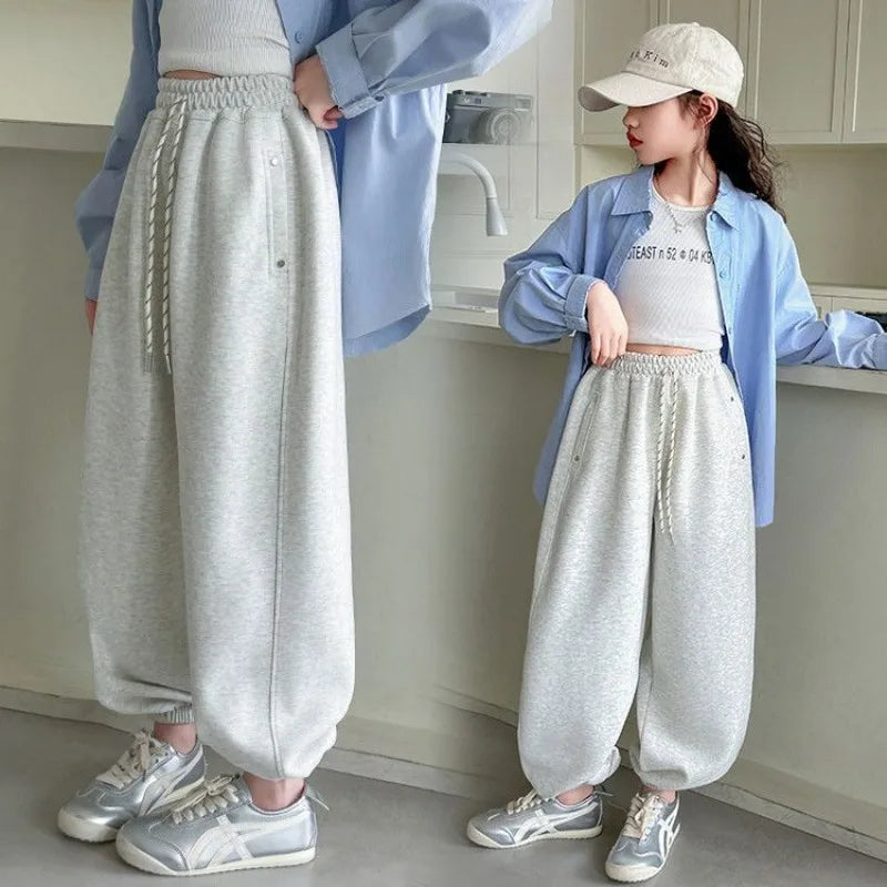 Girls' Harem Joggers Spring Autumn Loose Fit All Match Casual Sporty Pants with Ankle Cuff Breathable Fabric Adjustable Cuffs