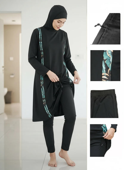3PCS Thin Style Sporty Muslim Swimwear Burkini Femmes Women Modest Swimsuit Bathing Suit Hijab Top Pant (No built-in Bra)