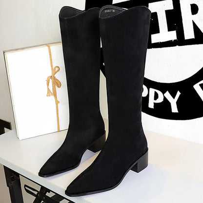 BIGTREE Shoe Women Knee-High Boots Suede Knight Boots Women Shoes Rear Zipper High boots Thick Heel Autumn Winter Boots Mid Heel
