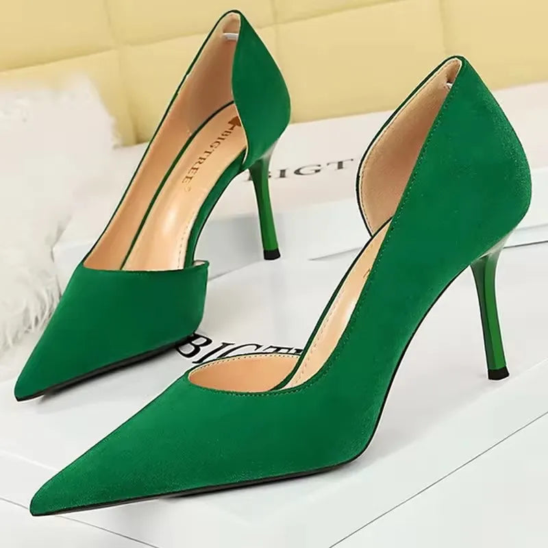 BIGTREE Shoes Woman Pumps Stylish Minimalist Slim Heel High Heels Suede Ladies Shoes Stiletto Comfort Women Heels Plus Size 43
