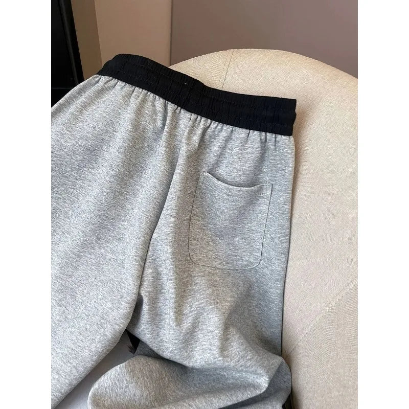 Women's Color Block Waistband Wide Leg Sweatpants Drawstring Casual Straight Leg Trousers