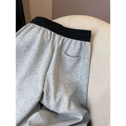 Women's Color Block Waistband Wide Leg Sweatpants Drawstring Casual Straight Leg Trousers