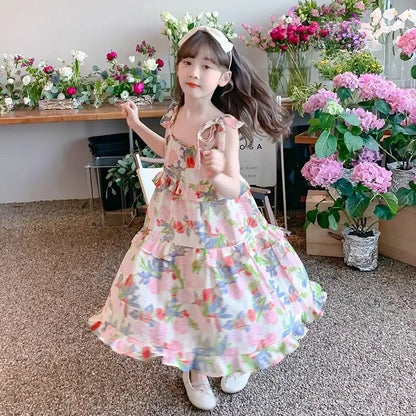 Children's Strappy Cake Dress for Little Girls Summer Dress Luxury Girl Dresses 2025 Clothes Elegant Kids' 4 Years Casual 8 9 6