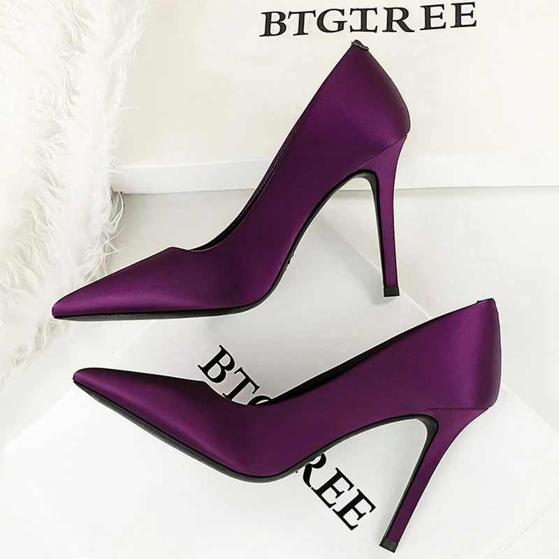 BIGTREE Shoes Women Pumps Fashion High Heels Premium Silk Satin Women Heels 10 Cm Stiletto Sexy Party Shoes Lady Office Shoes