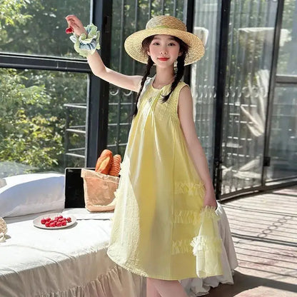 Country-style Vest Fashion Dress Princess Girl Kids Dresses for Girls Holiday 2025 Puffy White Children's Girl's Clothes Elegant