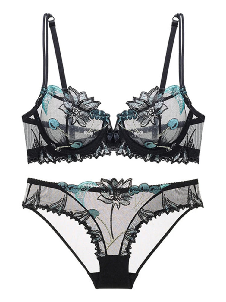 Sexy Lingerie Floral Lace Transparent Breathable Women's Underwear Bra Set for Women
