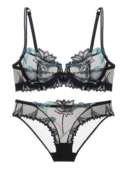 Sexy Lingerie Floral Lace Transparent Breathable Women's Underwear Bra Set for Women