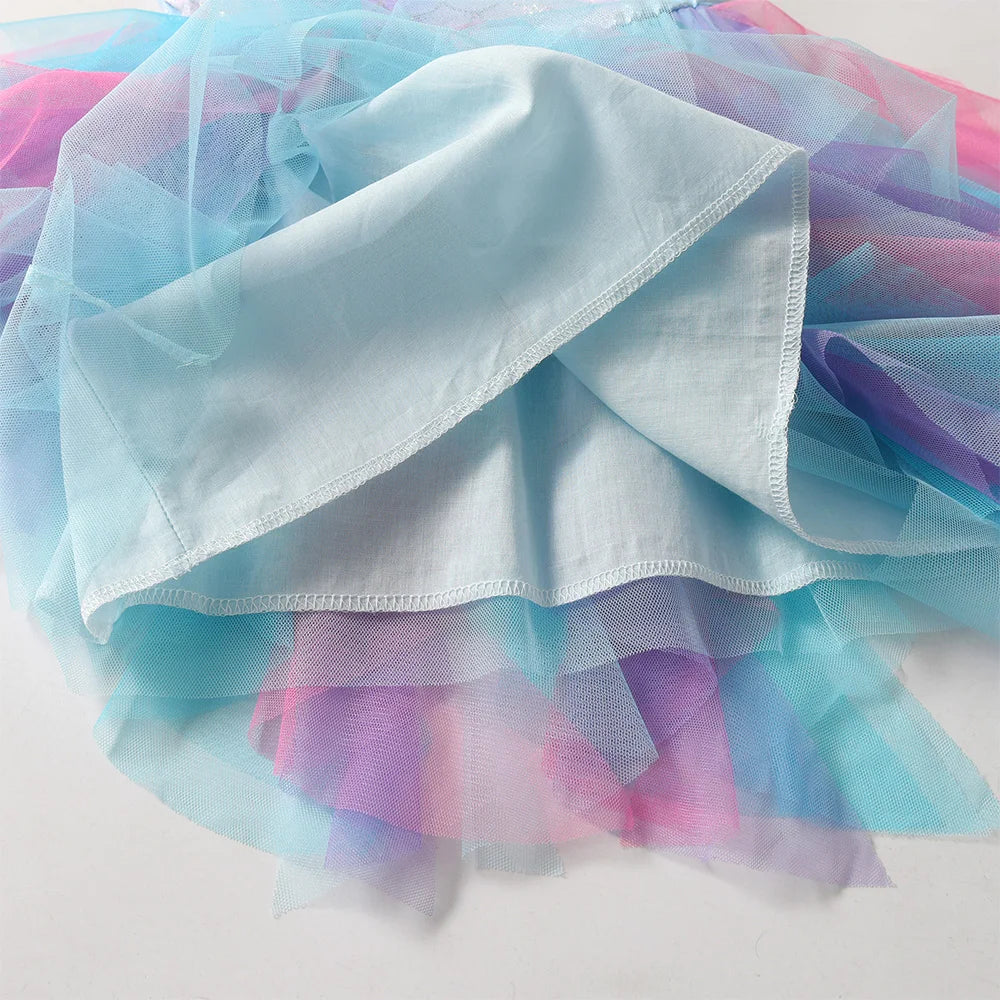 Girls Sparkle Shiny Colorful Gradient Summer Sleeveless Dress Kids Mermaid Scale Tulle Birthday Party Fairy Elegant Tutu Dress