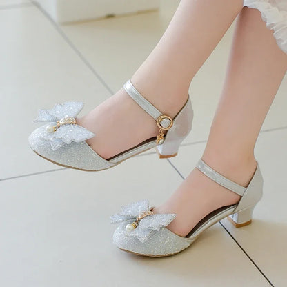Hot Sale Beaded Kids Elegant Lightweight Banquet with Heeled Shoes Baby Girls Summer Princess Fashion Soft Sequined Sandals