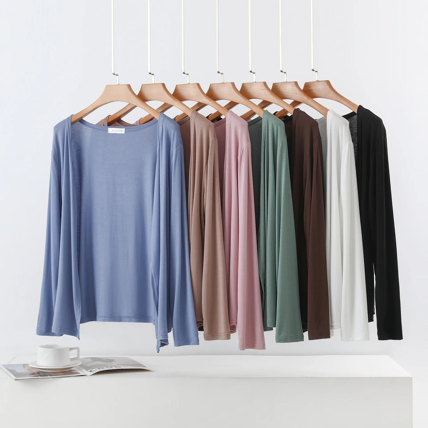 Plus size L to 6XL Women's Modal Cardigan Long sleeves shirt Sun Protection Loose Air-conditioned cover up front-open Tops