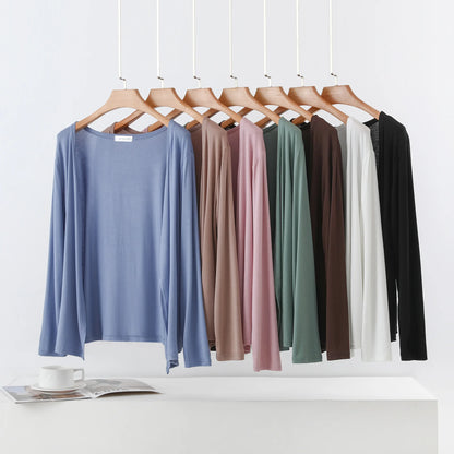 Plus size L to 6XL Women's Modal Cardigan Long sleeves shirt Sun Protection Loose Air-conditioned cover up front-open Tops