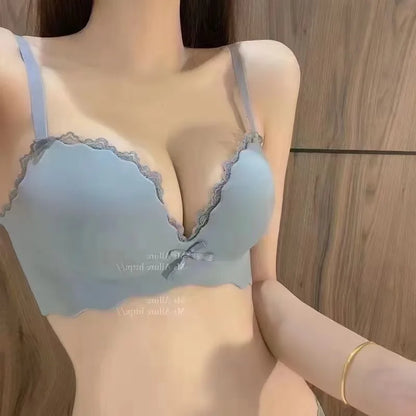 YUQI Small Bust Seamless Bra Set |Extra Padded Lift Enhancer for Flat Chest, Anti-Sagging Support T-Shirt Bra & Panties bralette