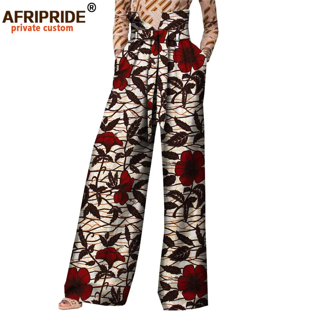 2026African Pants for Women Plus Size Wear Trousers Customzied High Waist Full Length Back Zipper Pants with Sashes A1821002