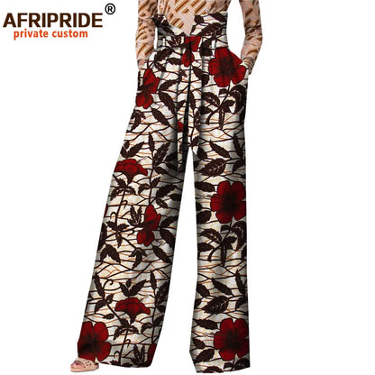 2026African Pants for Women Plus Size Wear Trousers Customzied High Waist Full Length Back Zipper Pants with Sashes A1821002