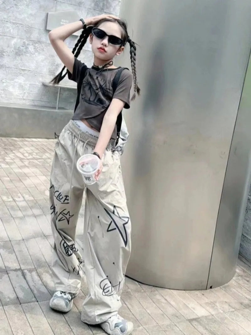 Girls' Summer Utility Pants 2026 Trendy Casual Long Pants Kids' Fashion Work Pants