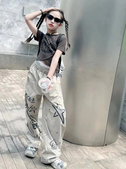 Girls' Summer Utility Pants 2026 Trendy Casual Long Pants Kids' Fashion Work Pants