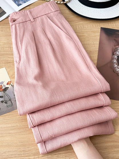 Women's High Waist Linen Pants Summer Wide-Leg Drape Trousers Thin Lyocell Ramie Straight Pants Comfortable Fit
