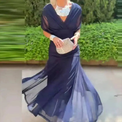 Floral Print High Waist Pleat Party Dress Elegant Women Bat Sleeve Swing Party Dress Female Chest Low Cocktail A-Line Dress HPSW