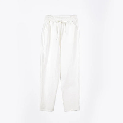 Women Pants Spring Autumn Ankle Length Casual Straight Pencil Solid Elastic Waist Harem Girls Pants Thin Cotton Linen Trousers