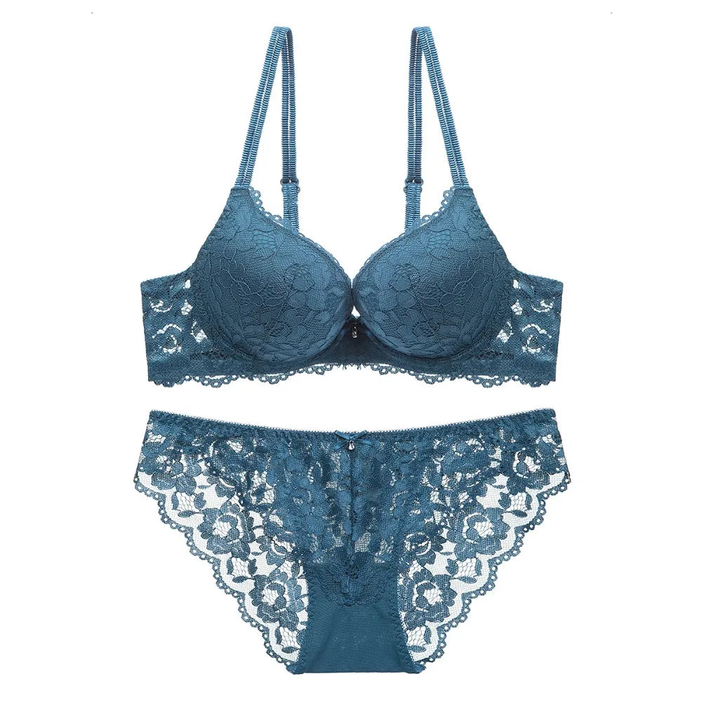 Sweet Mesh Lace Flower Bra Low Waist Bowknot Push Up Bra Women Intimates Non Slip Bra Panties Set Beach