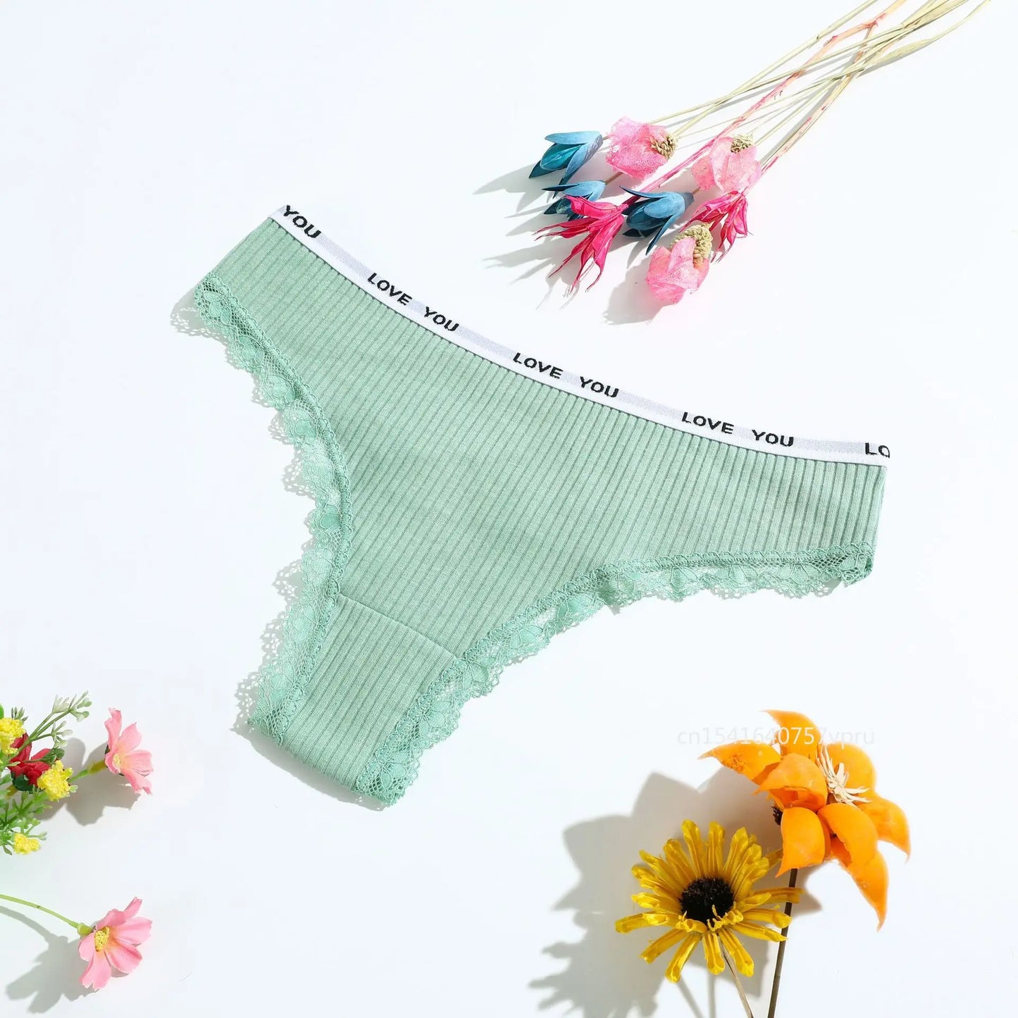 Comfort Breathable Soft Underwear Women's Low-Rise Ribbed Cotton Thongs Panties