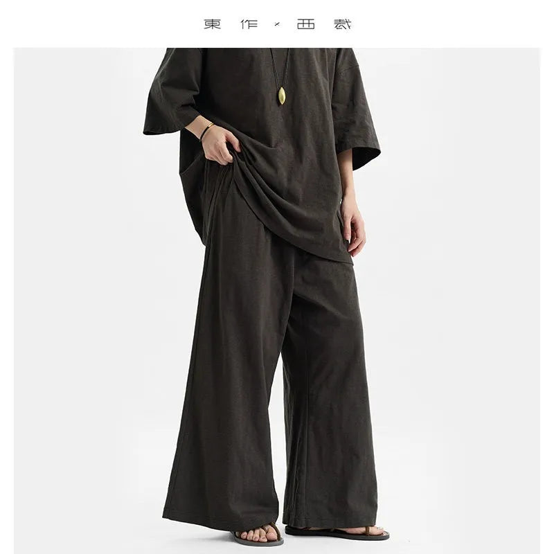 100% Slub Cotton~Women's Matching Sets Short-Sleeved T-Shirt and Flared Pants Two-Piece Loungewear Set 2026 Summer