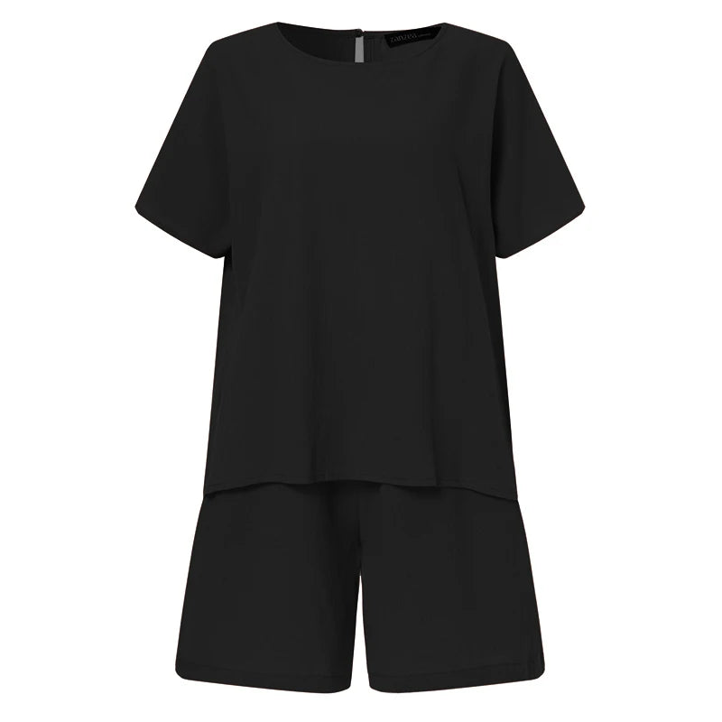 ZANZEA 2024 Summer Two Piece Women Tracksuit Causal Shorts Suits Short Sleeve Shirt Tops Loose Matching Set Oversized Outfits