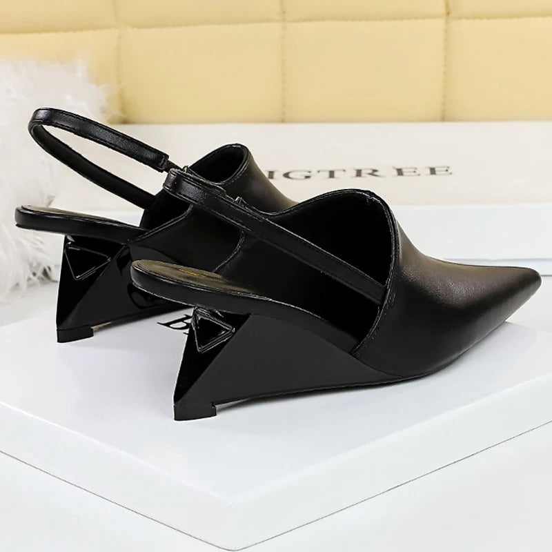 Bigtree Shoes New Designer Wedge Heels Shoes Hollow Back Strap Sandals Women Summer Shoes 2026 Fashion Pointed Tip Women Pumps
