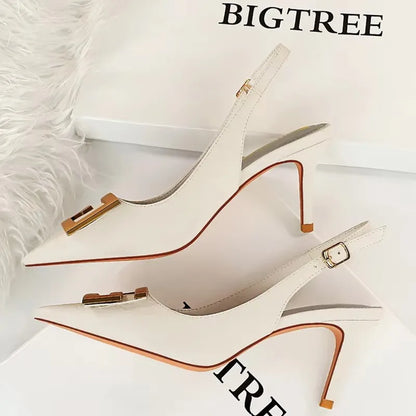 BIGTREE Shoes Metal Kitten Heels Hollow High Heels Woman Pumps Sexy Party Shoes Women Heels Stiletto Women Sandals Plus Size 43