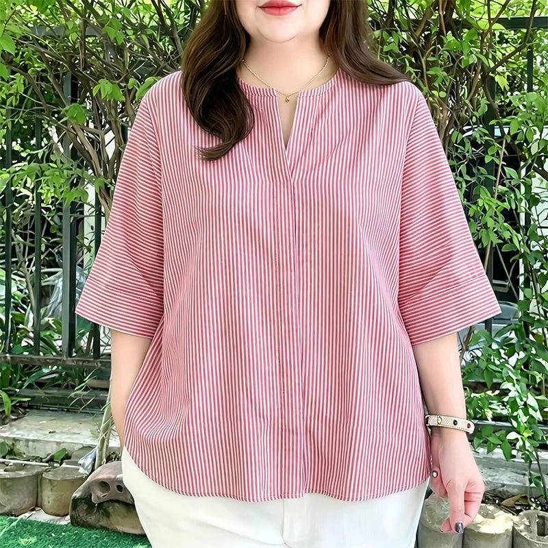 ZANZEA 2026 Summer Women Loose Striped Blouses V-Neck 3/4 Sleeve Pullover Tops Daily Casual Day to Night Blusas de Mujer