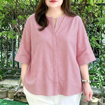 ZANZEA 2026 Summer Women Loose Striped Blouses V-Neck 3/4 Sleeve Pullover Tops Daily Casual Day to Night Blusas de Mujer