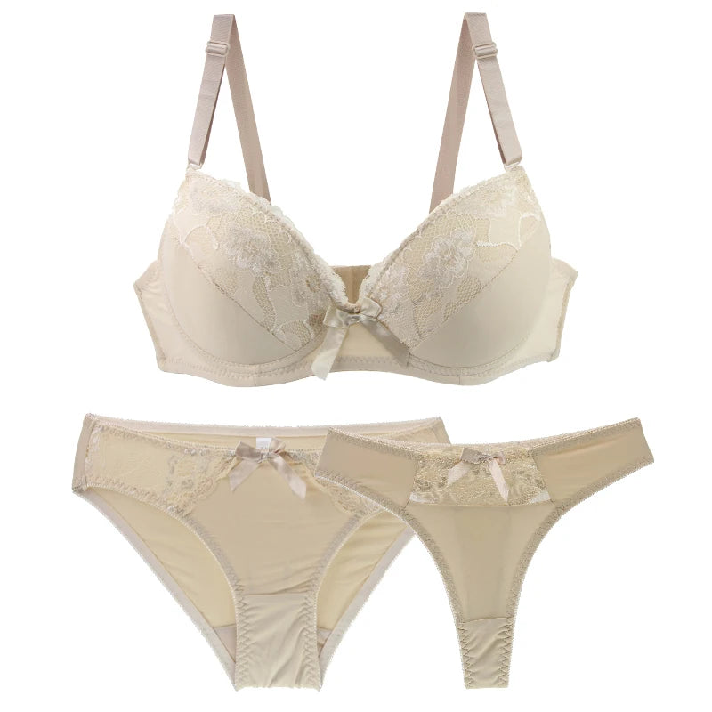 Nouvell Seamless New Sexy Push Up Bra Sets 2 Piece Beige White Purple Red Black Blue Underwear Thong For Women BCDE Cup Lingerie