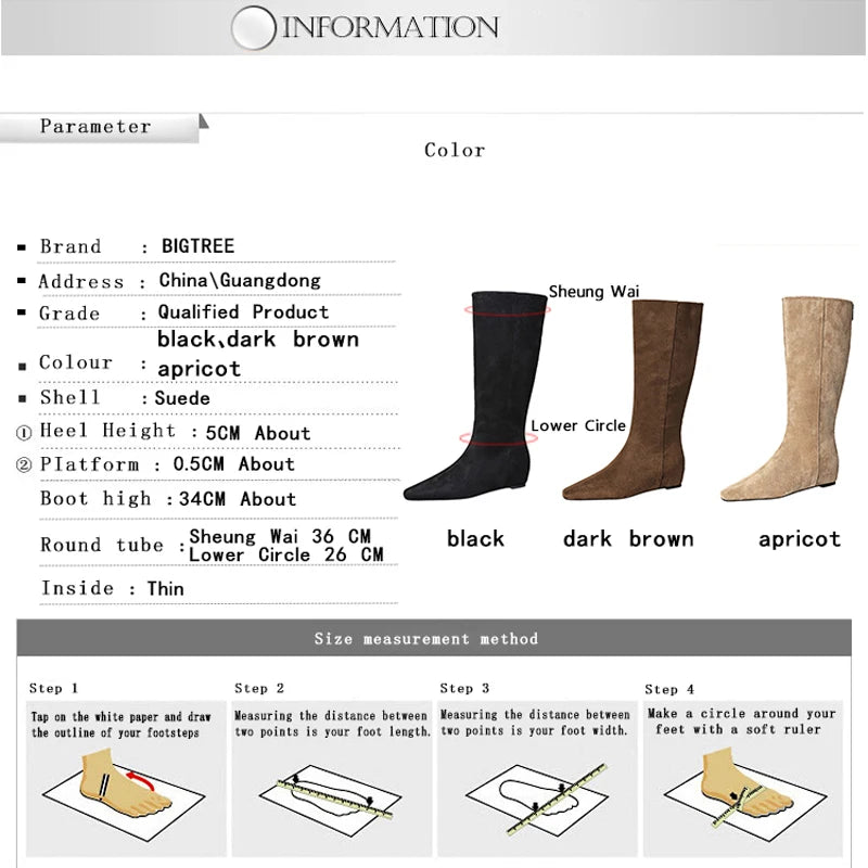 Fashion Women Knee-high Boots Rear Zipper Design High Boots Wedges Long Boots Autumn Winter Shoes Suede Square Head Women Boots