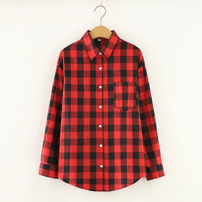 Fresh Flannel Plaid Shirt Women 2026 New Female Blouses and Tops Cotton Loose Long Sleeve Casual Shirts Fine Women's Clothes
