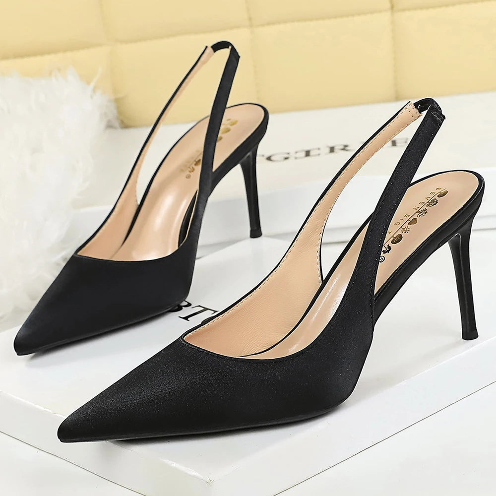 BIGTREE Shoes Satin Stiletto Women Sandals Summer Shoes Pointed High Heels Fashion Women Pumps High-heeled Sandals Ladies Shoes