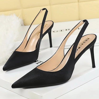 BIGTREE Shoes Satin Stiletto Women Sandals Summer Shoes Pointed High Heels Fashion Women Pumps High-heeled Sandals Ladies Shoes