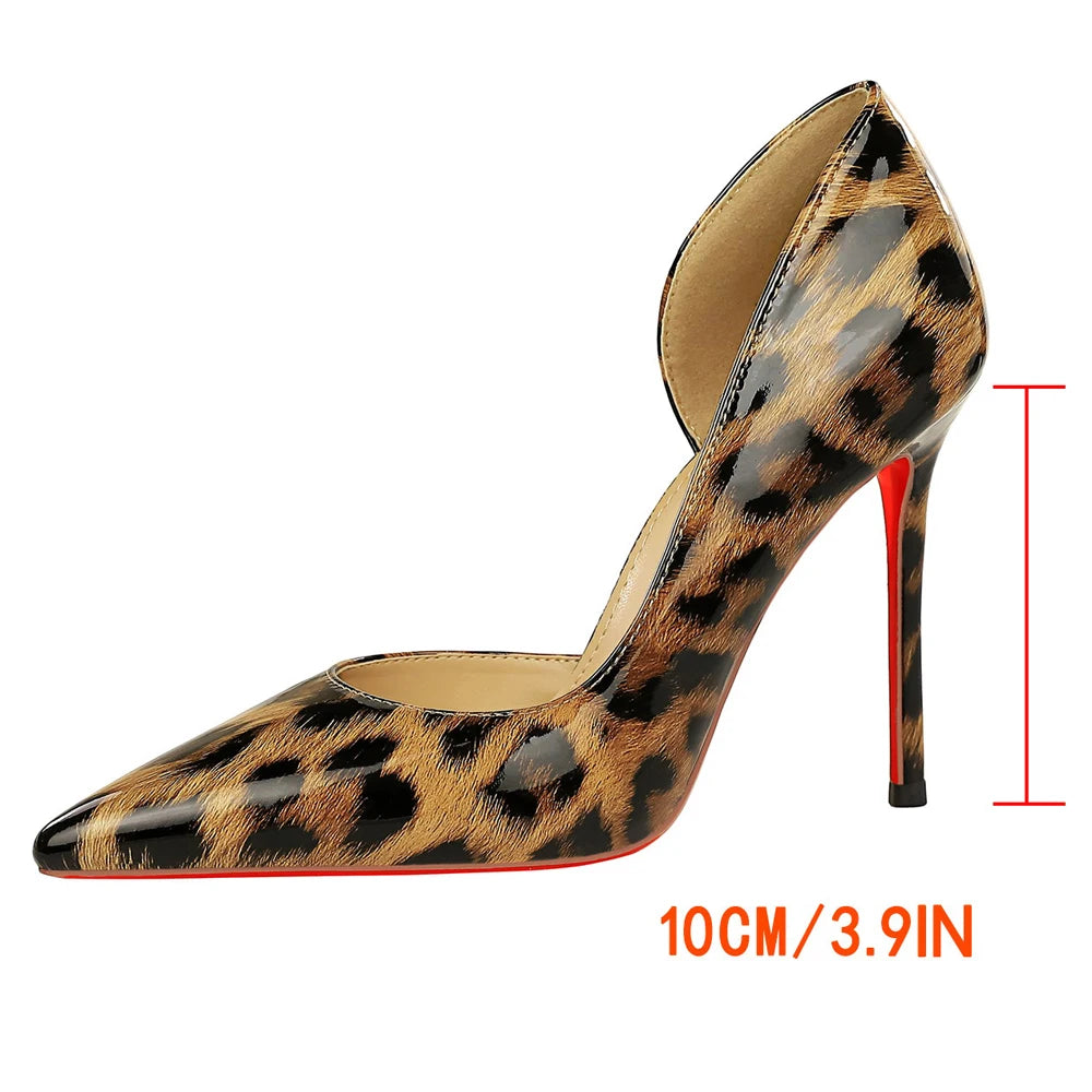 BIGTREE Shoes Leopard Women Pumps Stiletto 7.5 Cm 10 Cm Patent Leather High Heels Sexy Party Shoes Pointed Tip Ladies Shoes New
