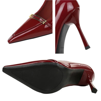 BIGTREE Shoes Patent Leather Women Pumps Sexy Metal Buckle High Heels Stiletto  8 Cm Occupation Office Shoes Banquet Shoes 2026