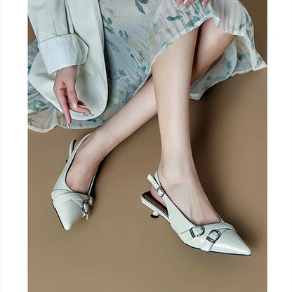 High Quality Leather Kitten-Heel Sandals Women Sexy Pointed-Toe Mules Heels for Ladies Summer Slingback Elegant Women Shoes