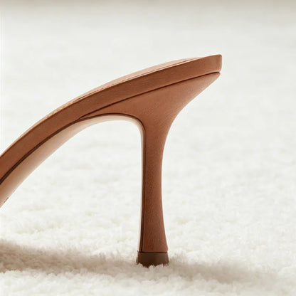 Sexy Pointed Toe Women's Slippers Summer Peep Toe Heeled Sandals for Ladies Elegant Women Shoes Luxury Designer Brown Sandals